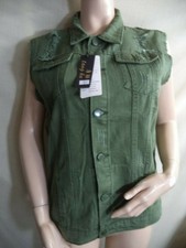 Ro.ro Distressed Cotton Woman’s Vest Dark Green Cotton? 4 Pockets Size 2x Nip
