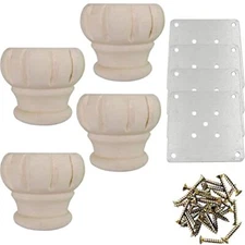 Wooden Furniture Legs 3'' Unfinished Bun Feet For Sofa Chair Loveseat Ottoman Dr