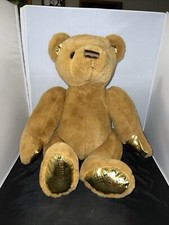 FAO Schwarz 160th Anniversary Gold Monogram Teddy Bear Plush 13 Tall No Tie