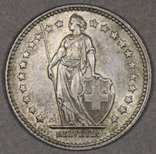 1912 Switzerland Silver 2 Francs Lustrous AU