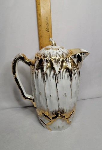Antique Hutschenreuther LHS Porcelain Pitcher White 22k Gold Gilded 6.5" - Picture 10 of 16