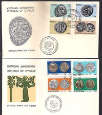 1972 and 1977 SILVER and GOLD ANCIENT COINS CYPRUS 2 COMPLETE SETS FDC's