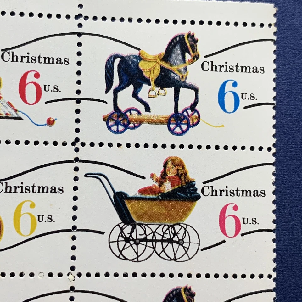 BLURRY VARIATION 1970 PRECANCELLED CHRISTMAS TOYS PANEL OF 12 STAMPS MNH - Image 3 of 4
