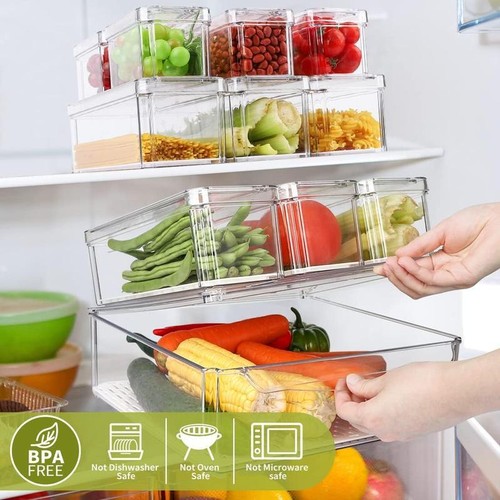 10 Pack Pantry Organizer Bins Stackable Fridge Refrigerator Box Fruits Cereals - Picture 2 of 8