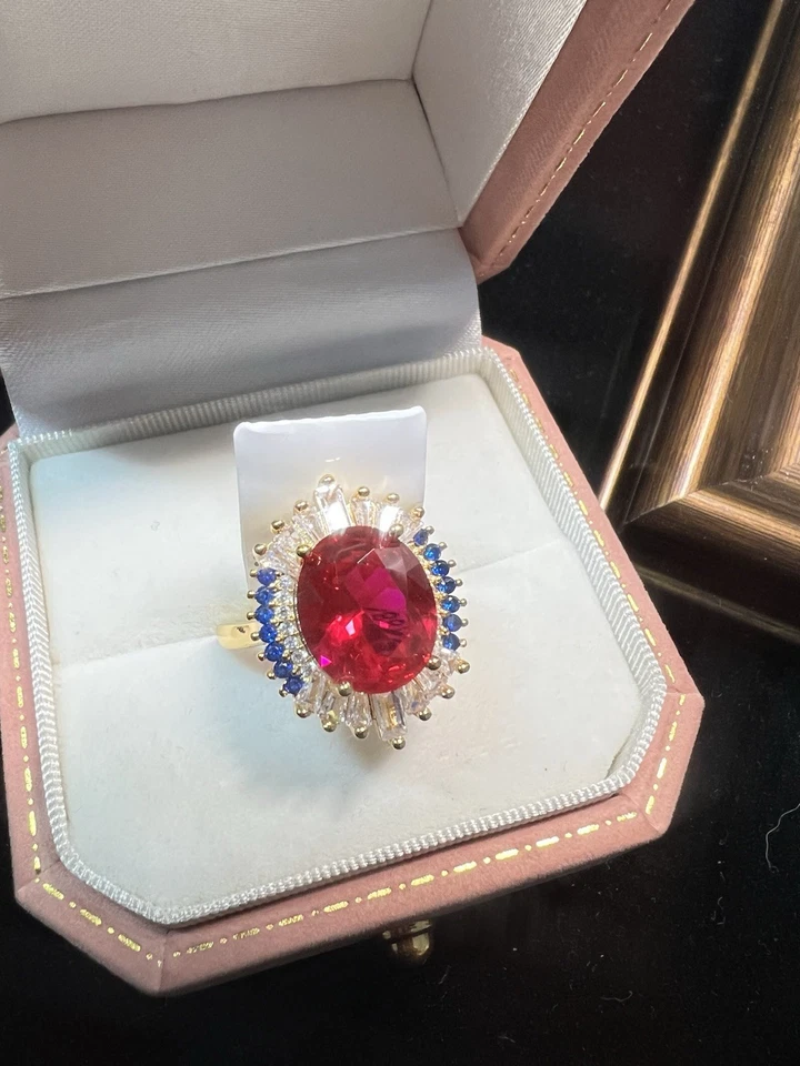 💍Royal Vantage banhado a ouro 24K com zircão vermelho 5 quilates sem caixa*tamanho aberto* - Imagem 2 de 4