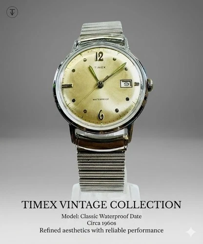 Vintage Timex Mercury Watch 1967 Date Window Sunburst Dial 33mm