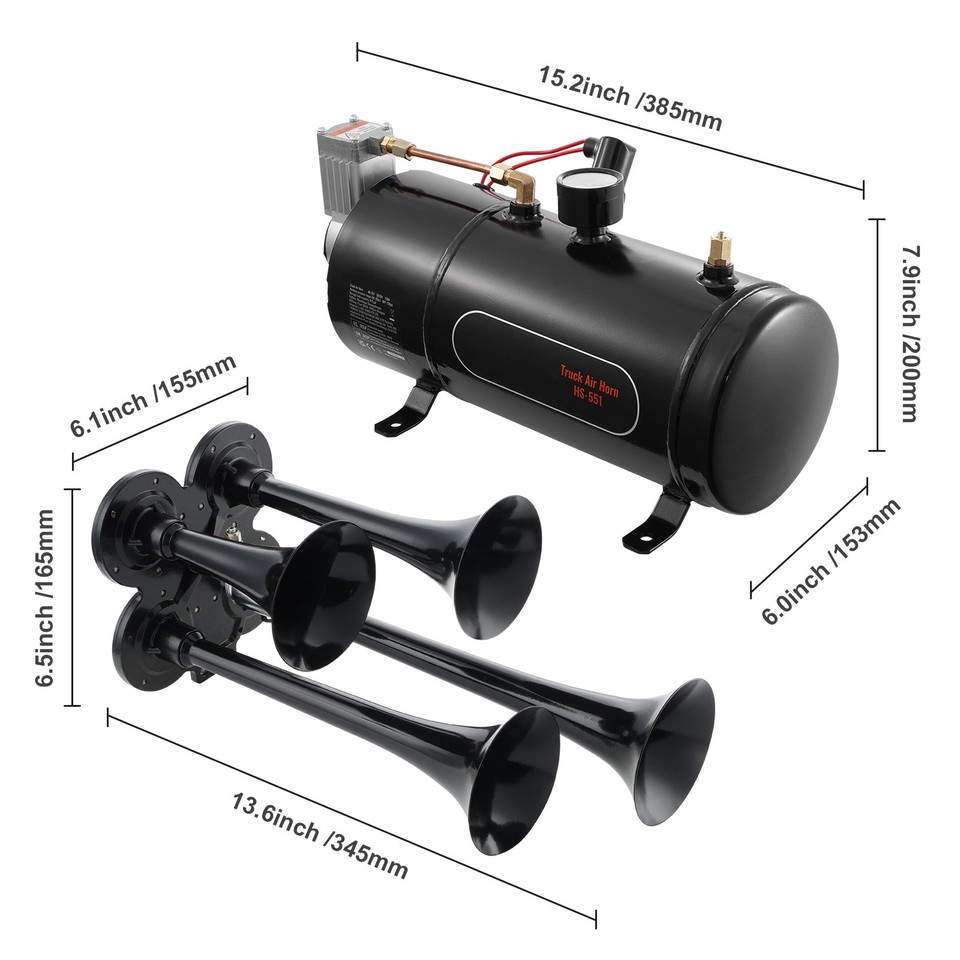 Uimoso Train Horns Kit 4 Trumpet Air Horn Kit 120psi Air Compressor 0.8 ...