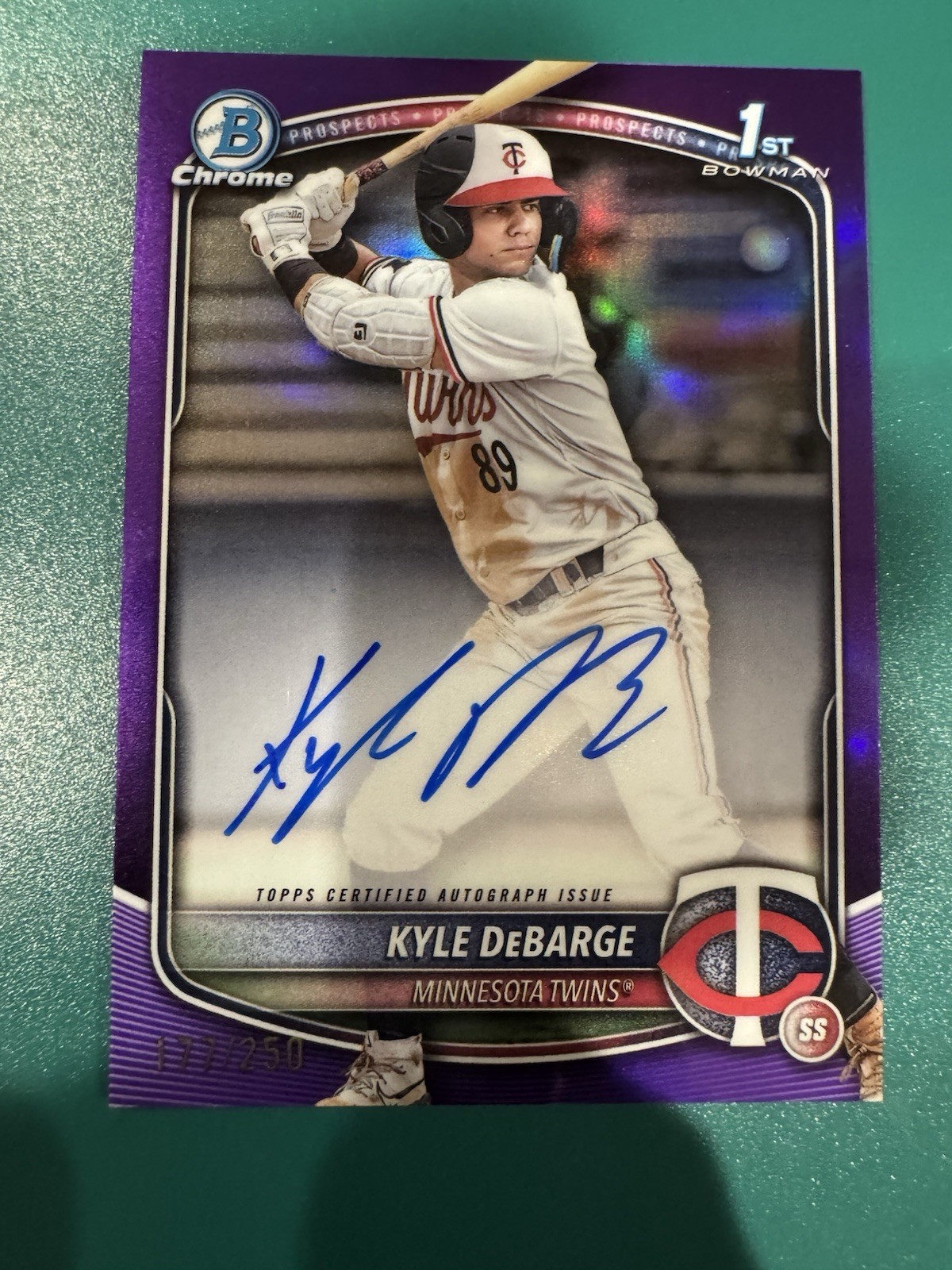 2025 Bowman Chrome Prospect Purple Refractor /250 Kyle DeBarge #CPA-KD Auto