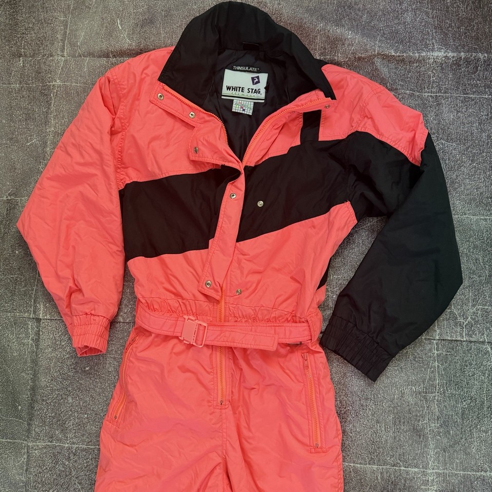 Women's Vintage 90's White Stag Neon Pink Black One Piece Snow Ski Suit ...