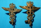 POST WW2 RAF ROYAL AIR FORCE MILITARY MEDIC COLLAR BADGE PAIR - QUEENS CROWN