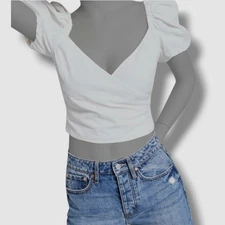 $59 Bar III Women's White Eyelet Wrap Cropped Top Size 2