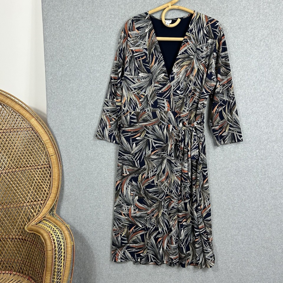 Belle Bird Wrap Dress Size 16 Made In Australia Blue Orange White Print Midi