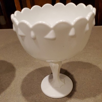 Vintage Indiana Milk Glass White Tear Drop Pedestal Compote Candy Fruit Bowl