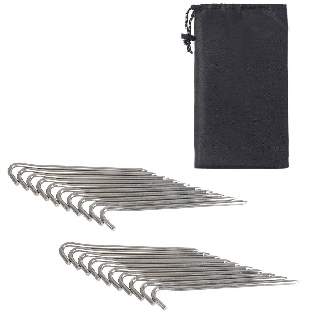 AboNana 12 Picchetti A Vite Per Tenda In Acciaio - 20 Cm, Con Testa Fluorescente E Adattatore Per Trapano, Per Terreni Duri, Sabbia E Erba, Accessori Da Campeggio - 4