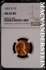 1957-D Lincoln Wheat Cent- NGC-MS65 RD Gem Brilliant Uncirculated Luster #SLM352