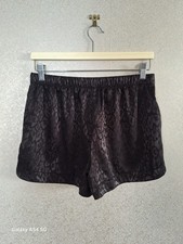 Matalan Black Leopard Animal Print Satin Feel Pyjama Lounge Shorts UK Size 10