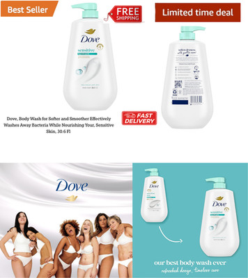 Dove Body Wash with Pump Sensitive Skin for 24hr -No Parabens 30.6 fl oz