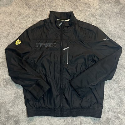 Ferrari Puma Jacket Mens Size L Large Black Full Zip Windbreaker Racing Logo