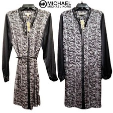 MICHAEL Michael Kors NEW Grommets Chain Neck Long-Sleeve Mini Shirt Dress