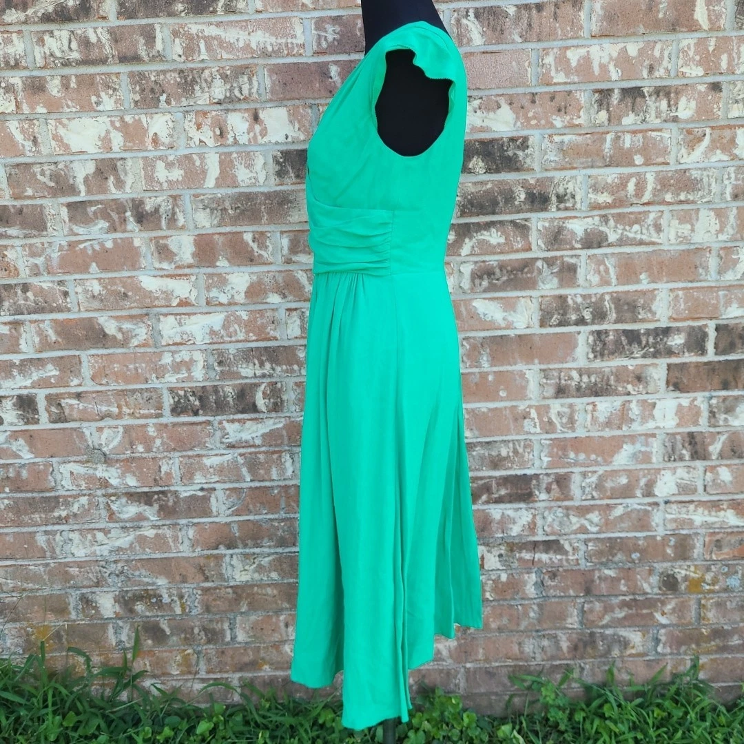 Abito midi donna Kate Spade Lucia taglia 8 zip retro foderato verde scollo a V aderente svasato