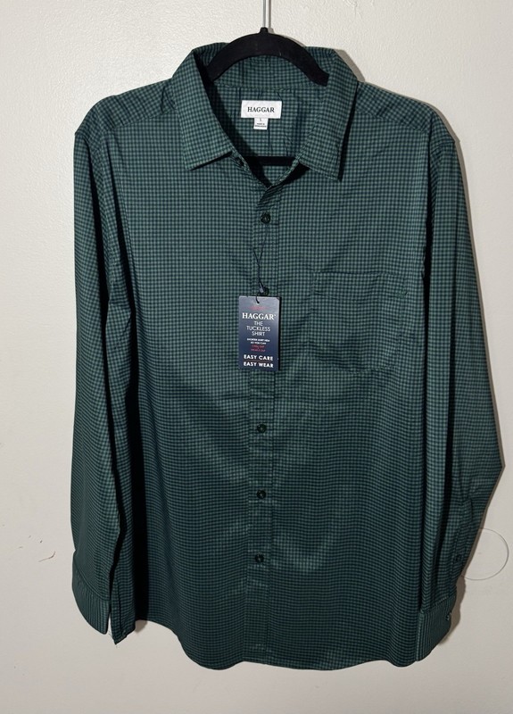 Haggar -Mens Large- NEW with Tags -Green- Long Sleeve Button Down Polo