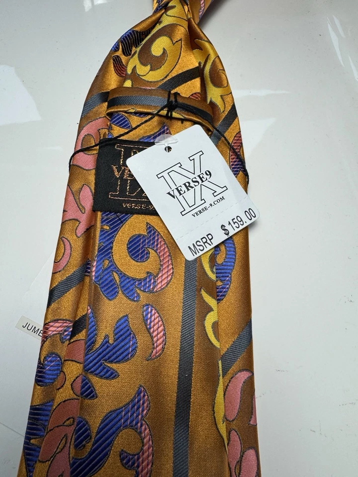 NUEVO CON ETIQUETAS VERSO 9 MULTICOLOR ESTILO FLORAL ESTAMPADO SEDA DISEÑOS CORBATA Y PAÑUELO Foto 3 de 4