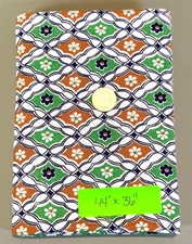 Vtg Floral Feed Sack Open Caramel Green Navy Blue White 44" x 36" Feedsack