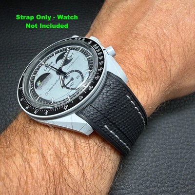 Black White Watch Strap For Omega X Swatch MoonSwatch Mission To EarthPhase