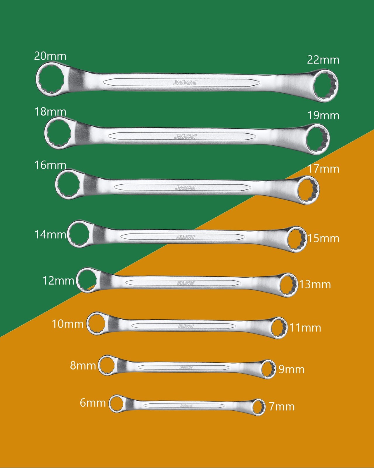 8-Piece Offset Wrench Set, Double Box End, 12-Point, 45-Degree, Metric 6-22mm
