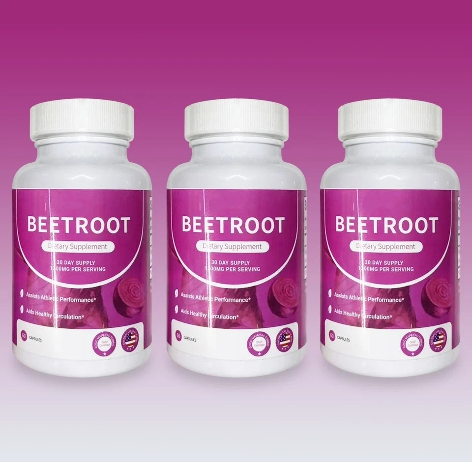 3PCS Rosabella Organic Beet Root 60 Capsules Natural Energy Boost Blood Pressure