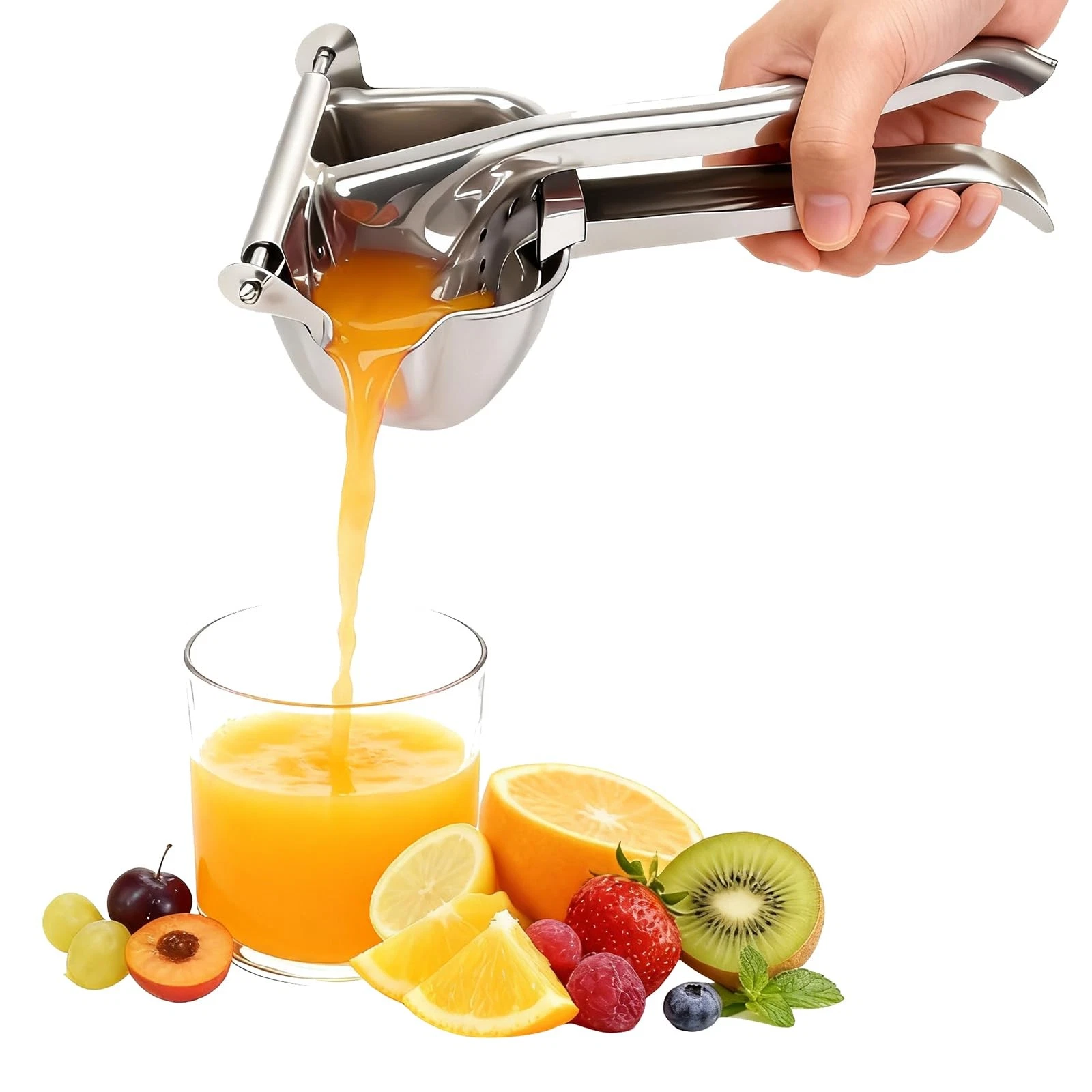 Real Stainless Steel Lemon Squeezer Citrus Juicer Hand Press Large, Silver