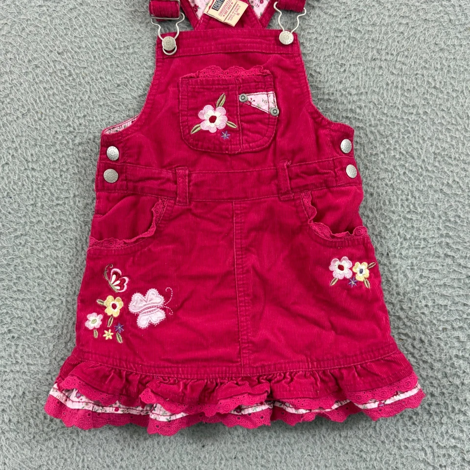 Vestido Vintage Gloria Desteñido Niñas 6 Rosa Bordado Flores Botón Y2k Foto 3 de 4