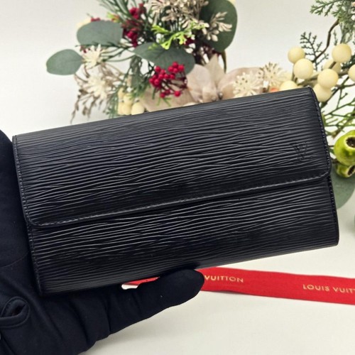Louis Vuitton Long Wallet Epi Portefeuille Sarah 6 Cards A244 Black