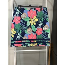 Talbots Womens Navy Blue Tropical Floral Hibiscus Mini Skirt 8 Preppy Coastal