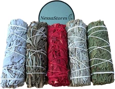 - 5 Pcs Smudge Sampler Kit of White Sage, Black Sage, White Sage Dr