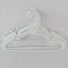 Lot of 10 White Notched Plastic Tubular Hangers For Clothing Standard Size