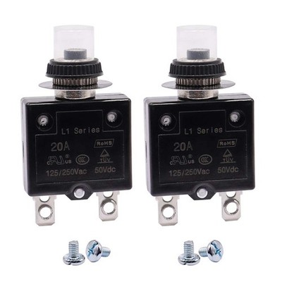 mxuteuk 2Pcs 20Amp Circuit Breakers Push Button Manual Reset 125/250V AC 20A 