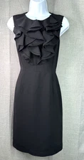 Spense Sleeveless Black Ruffle Dress Women's Size 8 Pencil Sheath Bodycon