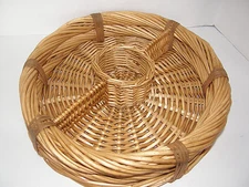 LARGE THICK STURDY BAMBOO AND WICKER  SERVING TRAY CHIPS AND DIPS 15" X 3.5"