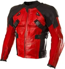 Deadpool Red Armor Motorcycle Racing Protective Leather Padded Biker Jacket