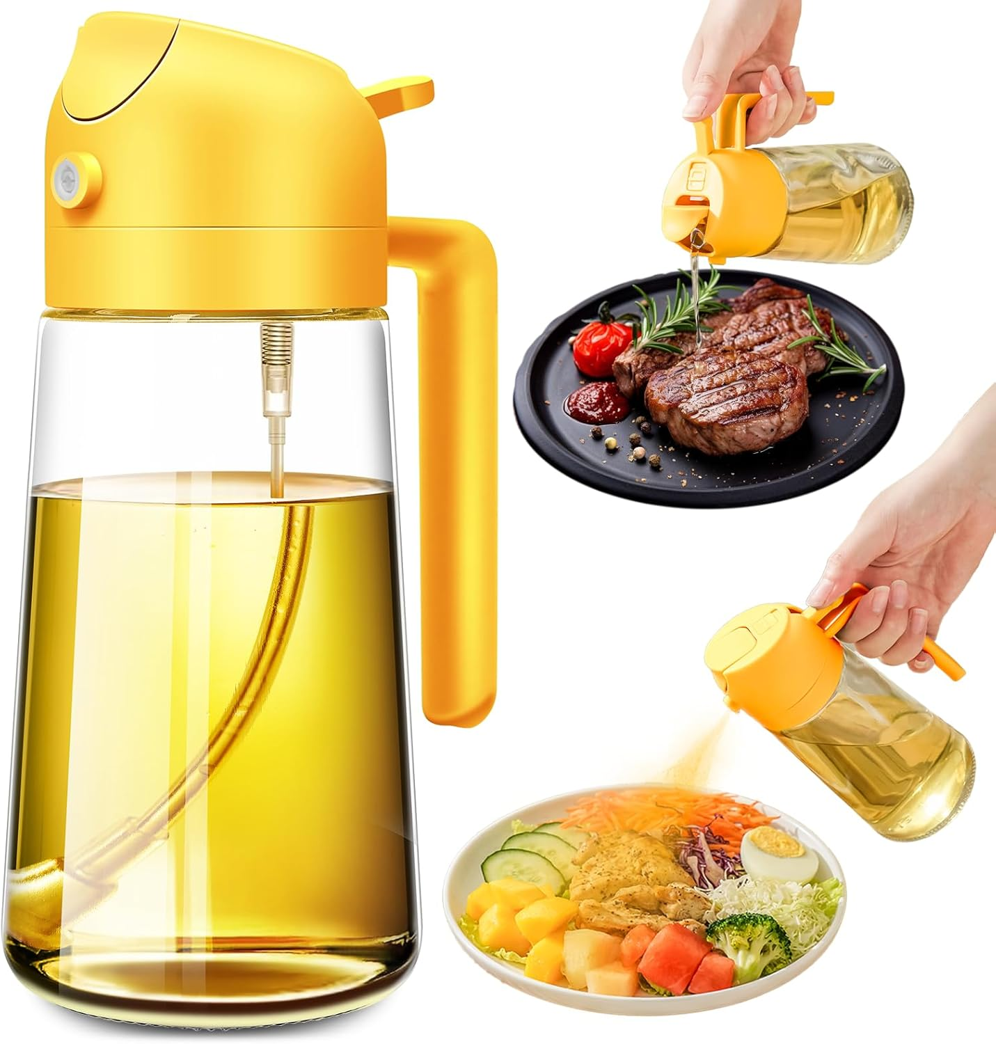 2 in 1 Oil Dispenser and Sprayer - 17Oz Glass Bottle for Cooking and Salad