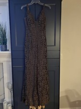 Jovani lace Embellished Formaldress with mesh side. Gunmetal gray color, size 4.