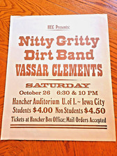 NITTY GRITTY DIRT BAND + VASSAR CLEMENTS Orig Concert Poster 1974, Hancher UIowa