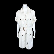 Du Jour Women's Regular Button Front Utility Dress Ivory 24W Plus Size