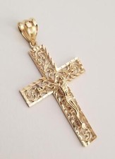 14K Solid Gold Crucifix Cross Religion Diamond Cut Jesus Pendant for Necklace
