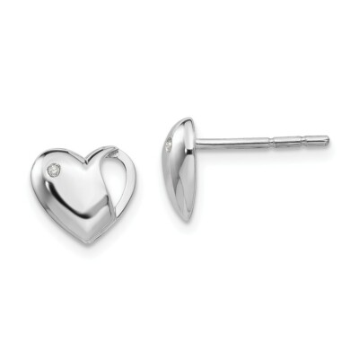 .925 Sterling Silver 0.01 Ct. Diamond Puff Heart Earrings White Ice