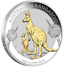 Australian Gilt Gilded 2020 Kangaroo Proof Silver 1 oz Dollar $1 Coin Australia