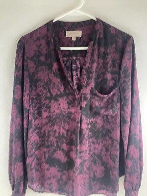 Philosophy Shirt Women's Size Large Burgundy Black V-Neck Long Sleeve Pocket