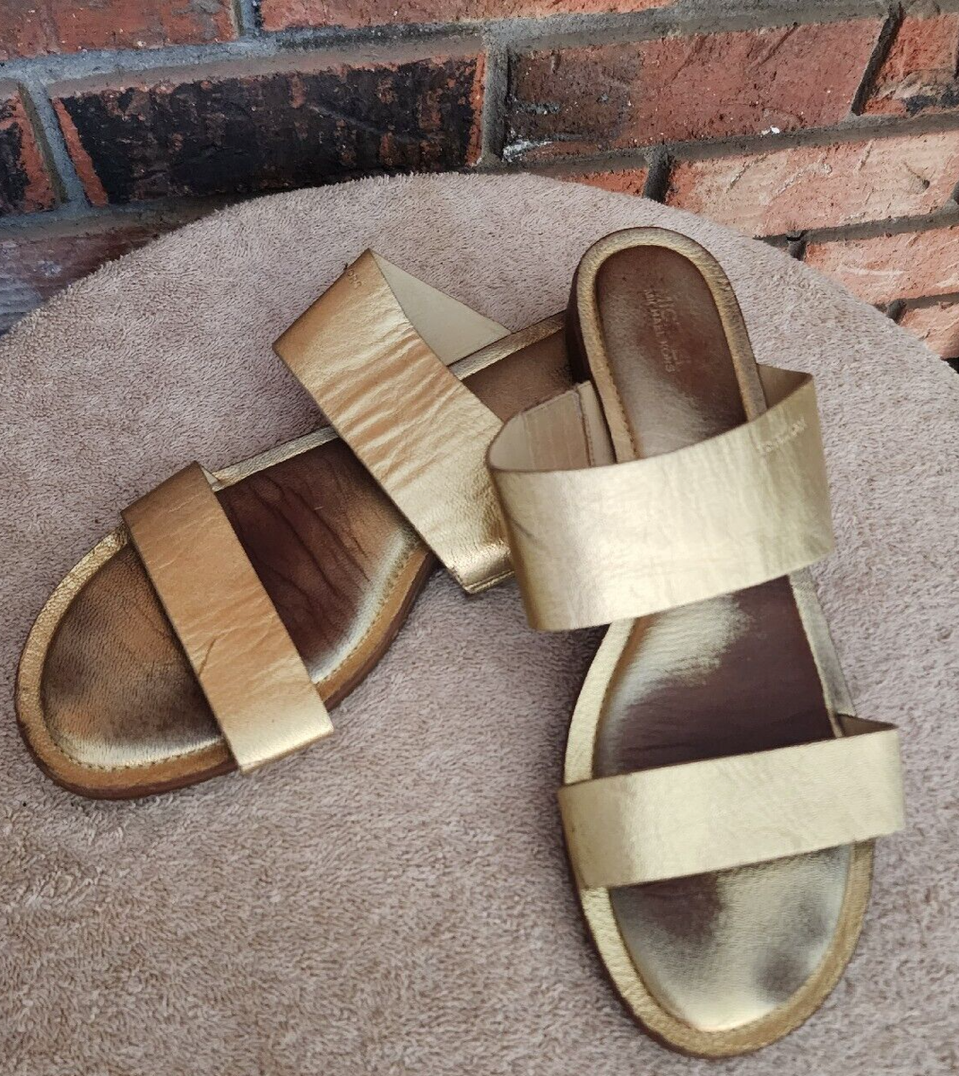 MICHAEL Michael Kors Gold Millie Slide Sandals Flat Straps