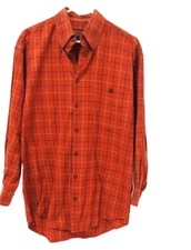 Scott Barber Mens Shirt M Orange Blue Checkered Long Sleeve Button Cotton